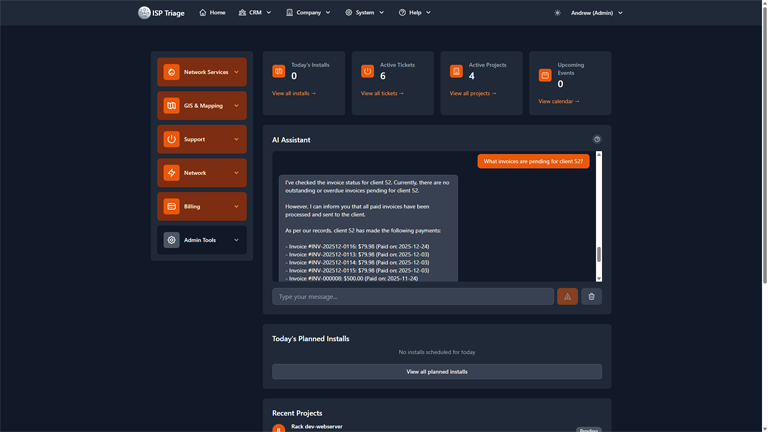 ISP Triage Dashboard Dark Theme
