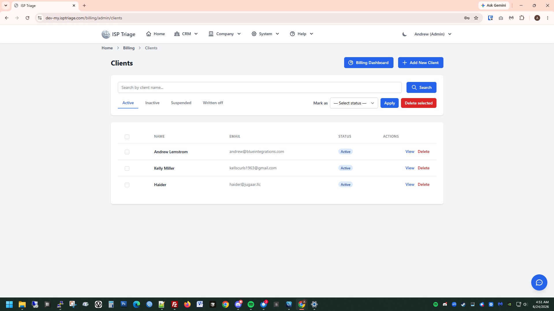 Customer and billing operations in ISP Triage